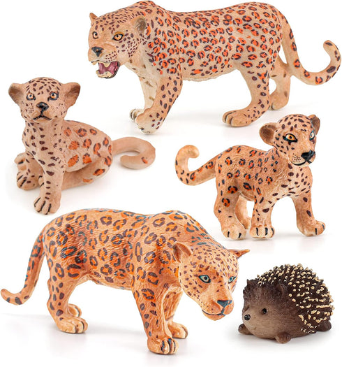 Leopard Figure Panther Figurine 5PCS Realistic Cheetah Toys Baby Leopard Figurine Hedgehog Figure Collectible for Boys and Girls Cake Toppers Chri...