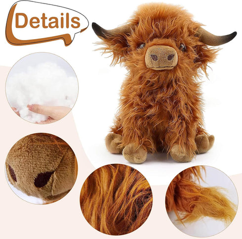 Scottish Highland Cow Plush, Cute Realistic Cow Stuffed Animals Soft Farm Plushie Toy, Highland Cow Accompany Plush Toy Birthday Gifts for Kids Ad...