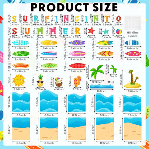 68 Pcs Summer Bulletin Board Decorations Set Summer Surfboard Surfing Classroom Bulletin Board Hawaiian Ocean Beach Surfing into Summer Cutouts fo...