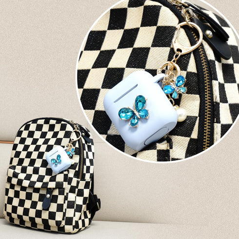 Wonhibo for Airpods Case for Women Girls, Cute Butterfly Cover for Airpod 1 & 2 with Keychain (Blue)...