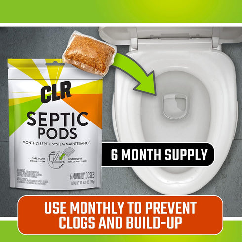 CLR Septic System Treatment Pods, Hassle-Free, Dissolvable and Easy to Flush, Formulated with Biobased Ingredients, Helps prevent Clogs and Build-...