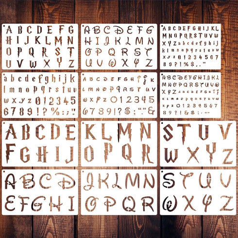 12 Pieces Magical Letter Stencils for Painting, Alphabet Drawing Templates Reusable Plastic Letter Stencils and Numbers Craft Stencils for Journal...
