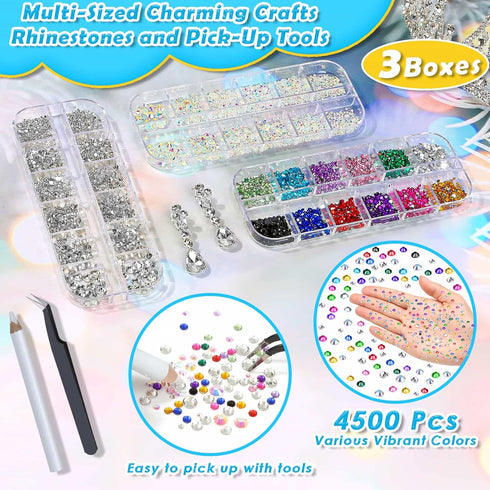 shynek B7000 Jewelry Glue with Rhinestones for Crafts, 6300Pcs Rhinestones with Gems Adhesive for Shoes Cloth Fabric with Picker Pencil for Crafti...