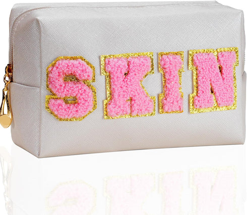 Preppy Skincare Bag, Skin Patch Makeup Bag for Daily Use, Premium Waterproof PU Leather Cosmetic Bag for Teen Girls & Women, Travel Organizer Cute...