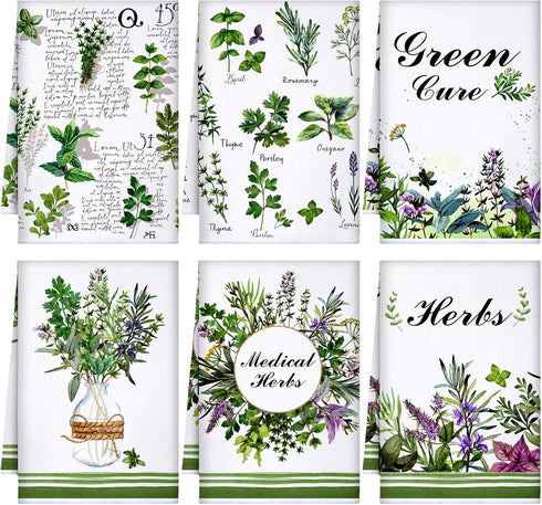 6 Pcs Herbs Kitchen Towels Medical Herbs Dish Towels Farmhouse Fresh Hand Towels Mom Gifts for Herbs Lovers Bathroom Decor Kitchen Gifts Summer...