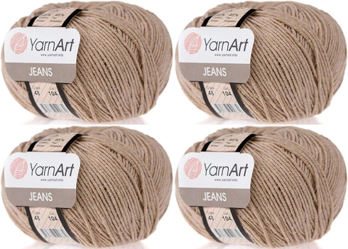 4 Skeins YarnArt Jeans 55% Cotton 45% Acrylic Yarn Blend Thread Crochet Hand Knitting Art Lot of 4skn 200 gr 696 yds (48-Beige)...