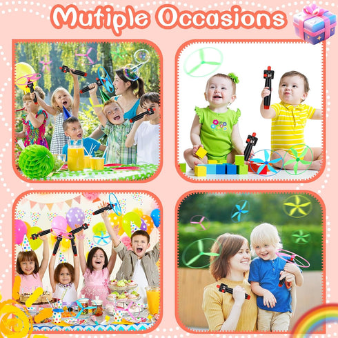 24 Pcs Flying Saucer Flying Disc Toy Helicopter Toy Disco Flyers Include 8 String Launchers and 16 Flying Saucer Flying Disc Launcher Flying Toys ...