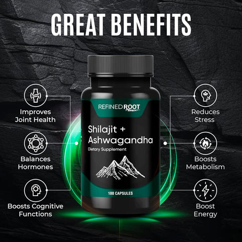 Shilajit Supplement 1000mg & Ashwagandha Supplements 500mg (180 Capsules) Shilajit Pure Himalayan Organic - Stronger Than Authentic Shilajit Resin...
