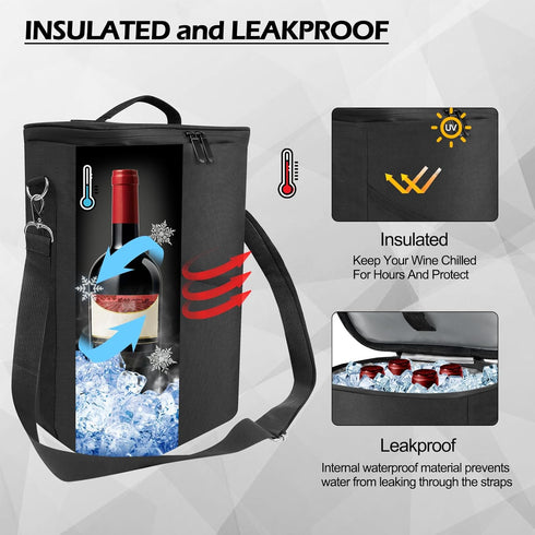 4 Bottle Wine Cooler Bag, Leakproof Insulated Padded Wine Gift Tote Carrier with Handle and Adjustable Shoulder Strap, for Travel, Wine Tasting, P...