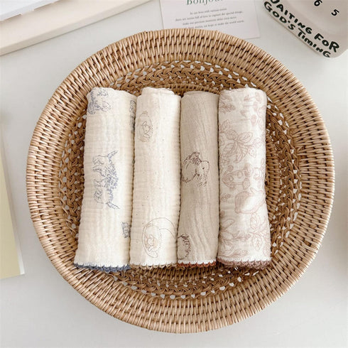 BuLuTu 100% Cotton Muslin Kitchen Towels with Cute Animals Pattern Soft and Super Absorbent Dish Towels Cleaning Rags, 4 Pack 100% Cotton Super Ab...