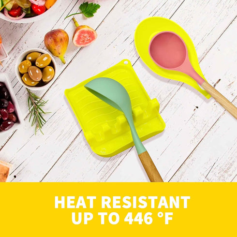 2 Pack Multiple Utensil Spoon Rest with Drip Pad Non-Slip Heat Resistant Kitchen and Grill Spoon Holder for Spatula, Ladle, Tongs, Kitchen Gadgets...
