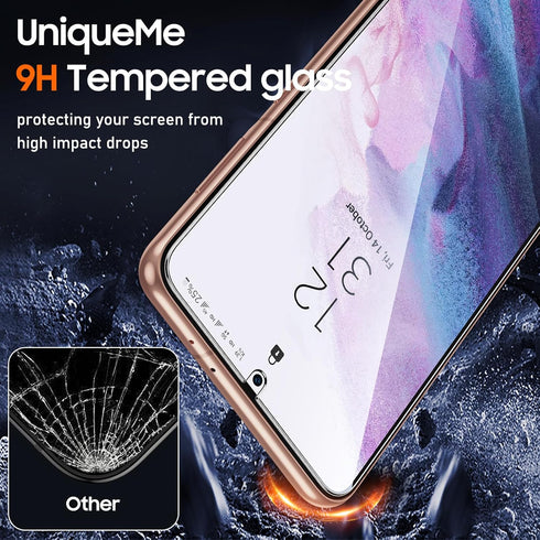 UniqueMe for Samsung Galaxy S21 Plus Screen Protector, 9H Hardness Fingerprint Unlock Samsung S21+ Tempered Glass + Camera Lens Protector with Eas...