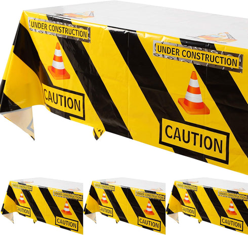 GGDE 4 Pcs Construction Tablecloth Boys Birthday Dump Truck Theme Plastic Table Cover Party Decor Supplies Yellow...