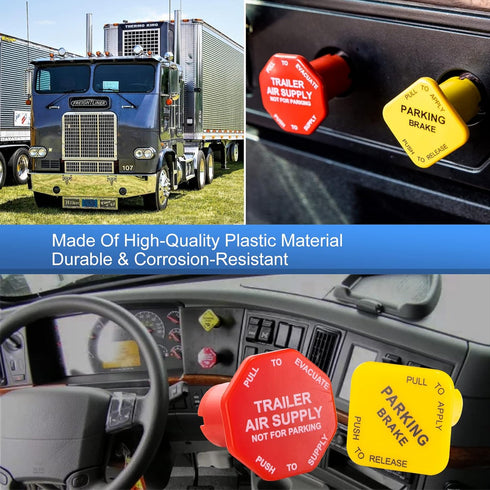 Parking and Air Brake Knobs 298818 298817, 298818N Yellow Semi Truck Parking Brake Knobs and 298817N Red Tractor Trailer Air Brake Knob, Replaceme...