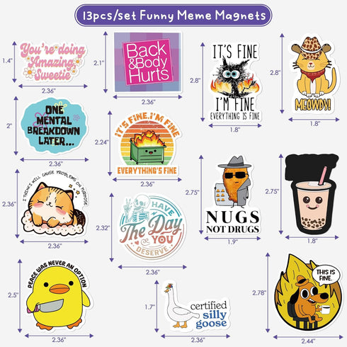 13PCS Funny Meme Magnets for Fridge - Funny Fridge Magnet Adults Refrigerator Fun Cute Meme This is Fine Dog Duck Dumpster Fire Anime Magnetics fo...
