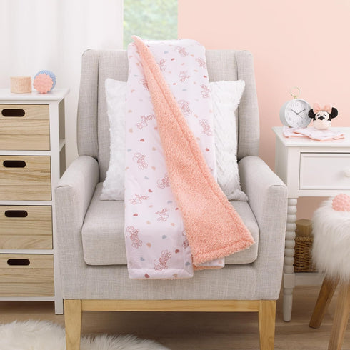 Disney Minnie Mouse White, Light Blue, and Peach Super Soft Sherpa Baby Blanket with Daisy Duck...