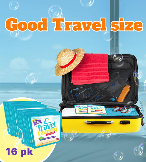 Skywin Travel Laundry Detergent 10 ml - 16 Pack Effective Travel Detergent Packets for Sink Washing - Lightweight Travel Laundry Soap, Internation...