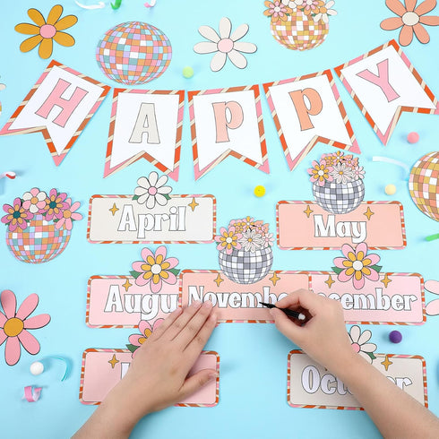 35 Pcs Groovy Disco Happy Birthday Bulletin Board Set Classroom Birthday Chart Decoration Cutouts Birthday Wall Calendar Decorations for Teachers ...