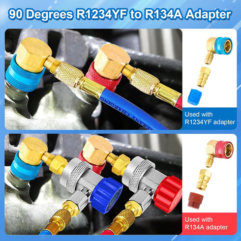 R1234YF to R134A Adapter, 90 Degrees R1234YF to R134A Conversion Adapters, R1234yf Quick Couplers Kit, High/Low Side Quick Coupler R1234YF AC Char...