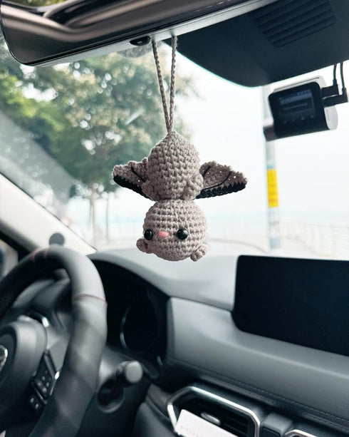 Bunny Crochet American Flag Car Rear View Mirror Holder, Cute Car Hanging Ornament, Independence Day Gift, Crochet Lovely Ornament, Automotive Int...