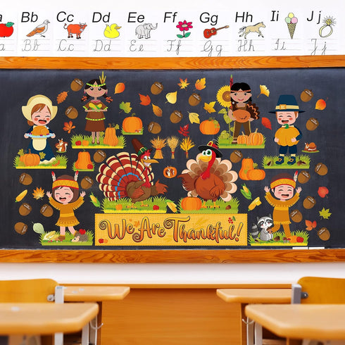 64 Pieces Thanksgiving Fall Autumn Classroom Bulletin Board Decor We are Thankful Bulletin Board Set Turkey Wheat Pumpkin Acorns Corn Maple Leaves...