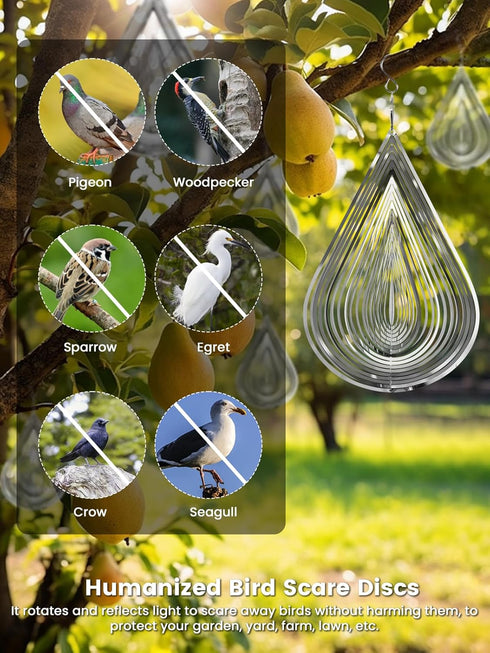 1 PCS Water Drop Stainless Steel Wind Spinners, Reflective Wind Spinners, 3D Hanging Wind Spinner Sparkly Metal Wind Spinner,Wind Sculptures, Bird...