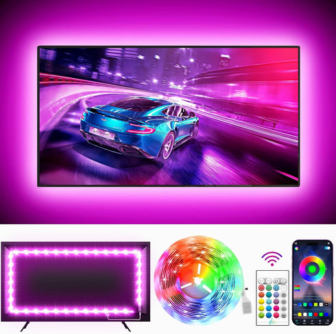 GIPOYENT TV Light Strip, Music Sync LED TV Backlight, for 32-50 Inch TV, LED TV Light with Bluetooth Function - RGB Color Changing Light Strip for...