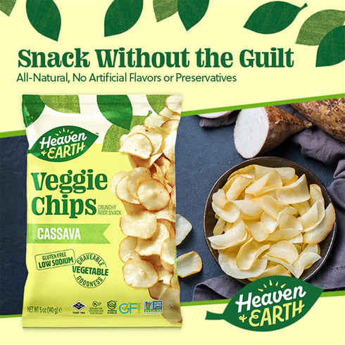 Heaven & Earth Cassava Chips, 5oz (2 Pack) Gluten Free | Non GMO | Low Sodium | Thin & Crisp Root Snack | Kosher...