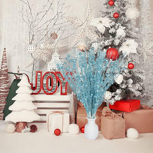 DearHouse 22 Pcs Pack Christmas Glitter Berries Stems,16.5 Artificial Christmas Picks for Festival Holiday Crafts and Home Decoration … (Blue)...