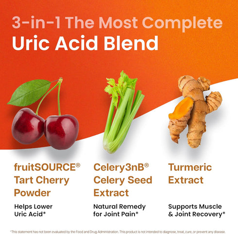 3 in 1 Uric Acid Flush Cleanse – Tart Cherry Extract with Turmeric & Celery Seed Supplement Purge - Feet and Joint Support - 60 Veggie Capsules...