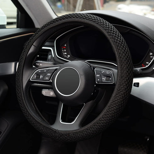 KAFEEK Elastic Stretch Steering Wheel Cover,Warm in Winter and Cool in Summer, Universal 15 inch, Microfiber Breathable Ice Silk, Anti-Slip, Odorl...