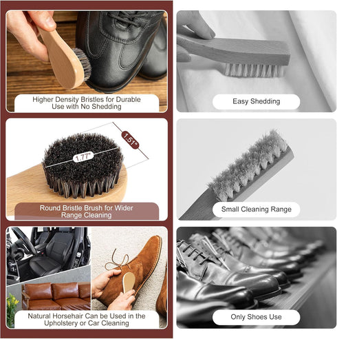 Shoe Brush, Shoe Cleaning Brush, Premium Horsehair Brush, Leather Cleaning Brush, Shoe Polish Brush, Perfect for Cleaning Leather, Boots, Suede, S...