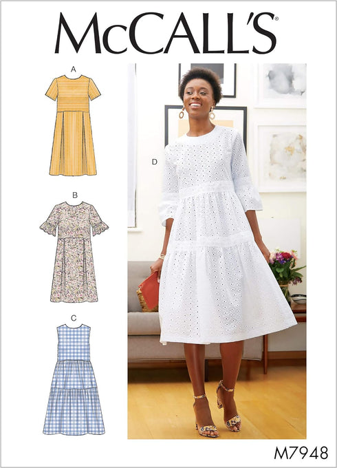 McCall's Patterns McCall's Women's Knee Length Pleated Dress, Sizes 14-22 Sewing Pattern, White...