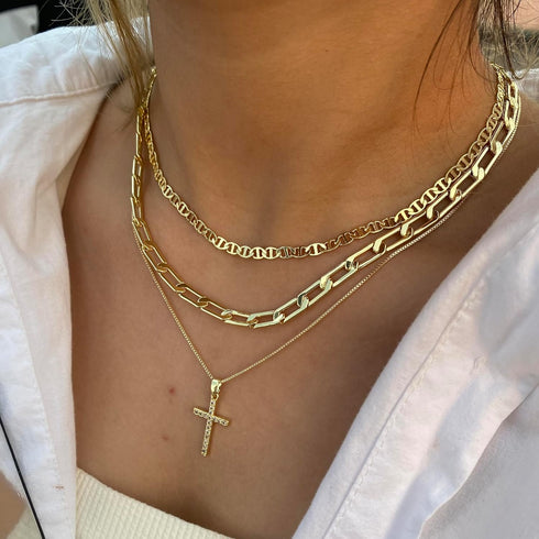 Cross Necklace for Women,Stackable Stacked Stacking Layering Layered Necklaces Dainty Gold Necklace Paperclip Box Flat Mariner Chain Necklace Cros...