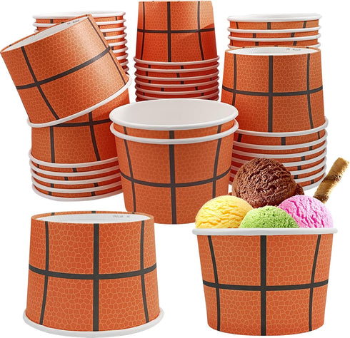 50 Pcs Basketball Paper Ice Cream Cups Basketball Party Treat Snacks Bowls Cute Basketball Birthday Party Supplies Dessert Food Containers For Sou...