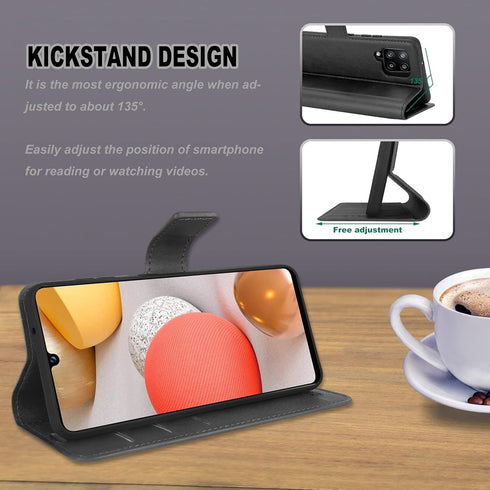 for Galaxy A42 5G Case Wallet Black Leather Flip Folio Case for Samsung A42 with Card Slots Kickstand Magnetic Closure Ultra Slim Shockproof Prote...