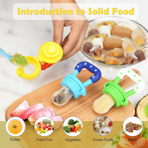 WAJIAYON Baby Fruit Feeder/Food Feeder Pacifier (3 Pack)- Infant Teething Toys | Fruit Pacifier Feeder | Silicone Teether Feeder Baby | Baby Feedi...