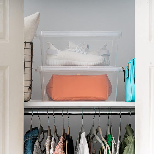 IRIS USA 15 Qt Clear Storage Box, BPA-Free Plastic Stackable Bin with Lid, 4 Pack, Containers to Organize Shoes and Closet Shelves, Classroom Orga...