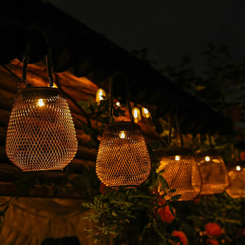 Cooo Solar Lanterns Outdoor Waterproof Hanging Metal Light 1 Pack with Handle, Outdoor Table Lamp Warm White Gardern Lanterns Lights Star Design L...