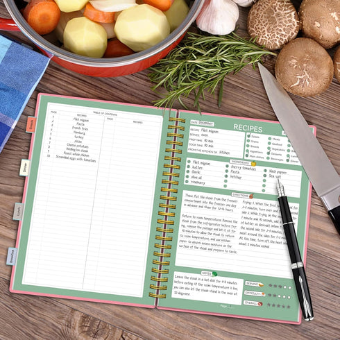 Alltree Recipe Notebook to Write in Your Own Recipes, Sprial Personal Blank Recipe Notebook, Blank Recipe Notebook with 15 Tabs for Family Cooking...