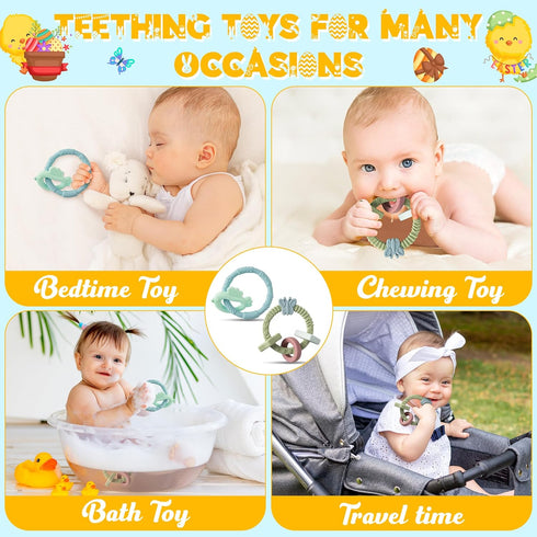 Baby Silicone Teething Toys - 2Pcs Chick and Butterfly Teething Ring Teether Toys Baby Soft Teethers Toddler Teething Chew Toys Keepsake Baby Gift...
