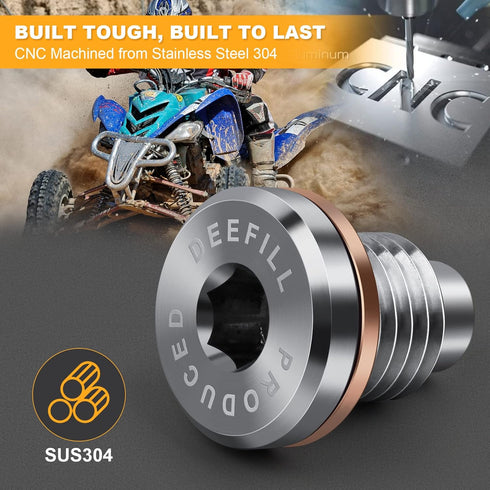 Magnetic Stainless Steel Crankcase Engine Oil Drain Plug with Copper Washer Fit for CR250 CR480, Polaris RZR Sportsman Ranger Scrambler, Kawasaki,...