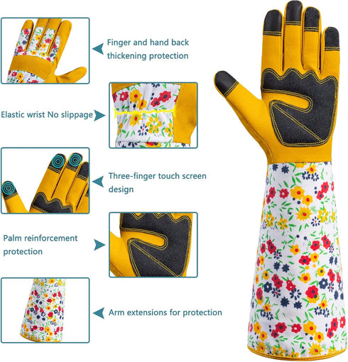 Gardening Gloves for Women,Long Sleeve Garden Rose Cactus Pruning Thorn-Proof Breathable Work Gloves with Touch Screen,Yellow Medium...