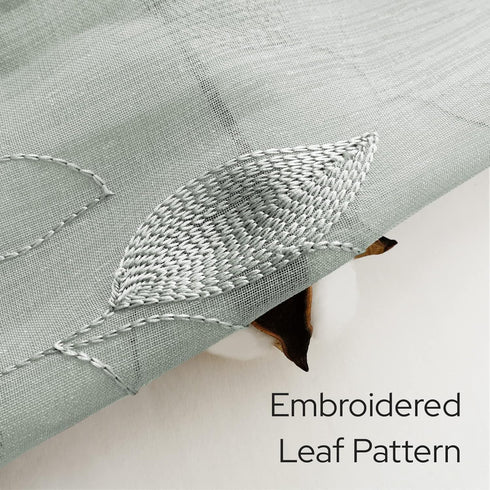 HOMEIDEAS Sage Green Sheer Curtains 52 x 54 Inch Length 2 Panels Embroidered Leaf Pattern Short Curtains for Bedroom Half/Small Window Rod Pocket ...