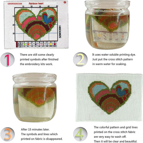 Cross Stitch Kits Stamped Full Range of Embroidery Starter Kits for Beginners DIY 14CT Easy Patterns Embroidery for Girls Crafts-Rainbow elephant ...