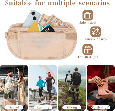 Secure Travel Money Belt, Anti Theft Travel Bag, Travel Money Belt Under Clothes, Hidden Travel Pouch Protect Your Credit and Money With Blocking ...