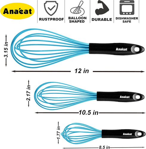 Anaeat Silicone Balloon Whisk, Perfect for Non-Stick Cookware, Milk and Egg Beater Blender, Heat Resistant Kitchen Whisks for Whisking, Cooking, B...