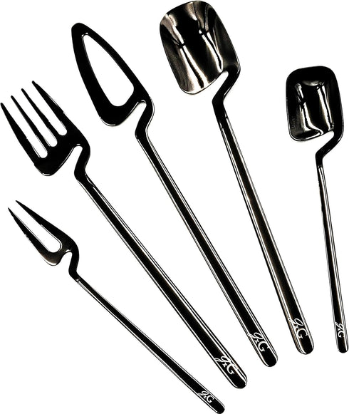 Modern Flatware - Luxury Stainless Steel Utensil Elegant Dinnerware Cutlery Set, Dishwasher Safe Forks Knives Spoons, Tableware (Black, 5pcs, Serv...