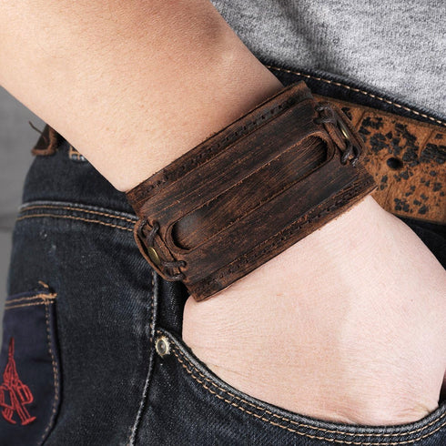 Womens and Mens Genuine Cuff Bangle Leather Bracelet Adjustable Wristband in Punk Design Coffee 30G | Punk Bracelets | Bracelets for Men | Bracele...