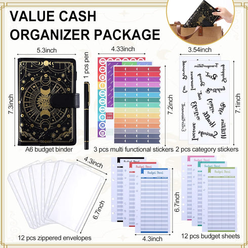 32 Pcs Budget Binder A6 Money Organizer Budget Binder with Zipper Envelope Budget Planner for Cash Budget Money Bill Organizer Expense Budget Shee...